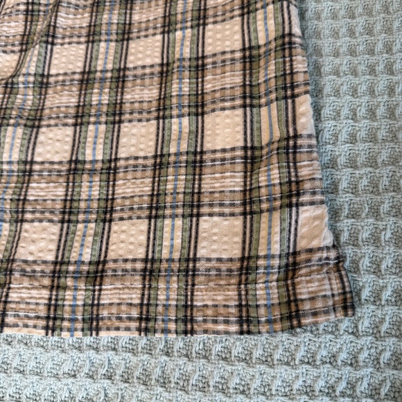 Vintage Erika Seersucker Button Down Shirt Womens Petite XL Tan Plaid Top 90s - Picture 4 of 7
